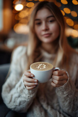 A cozy moment with a Bitcoin-themed coffee. Payment by cryptocurrency