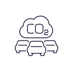 carbon emissions from cars line icon, CO2 pollution vector