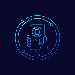 Data roaming icon with a phone, linear design