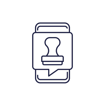 recommend clip art: electronic stamp icon with a phone, line vector