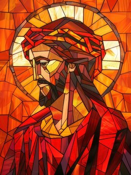 Jesus Christ savior of humanity, stained glass
