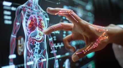 Innovative virtual interface for medical diagnostics with human internal organ analysis. - obrazy, fototapety, plakaty