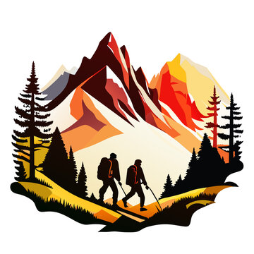 hikers walking mountains landscape silhouette clip art preview