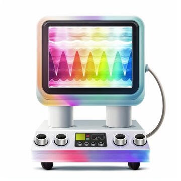 Ultrasound Machine with a rainbow wave display, watercolor simplicity, in the style of hyper-realistic illustration