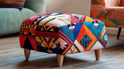 Soft ottoman footrest with a bright geometric pattern - 783944977