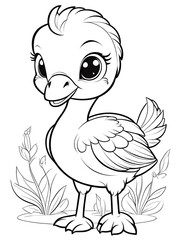 Flamingo coloring page cartoon children coloring drawing without colors all white background,