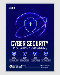 Cyber security modern flyer template. Cybersecurity Information safety booklet design with icons	

