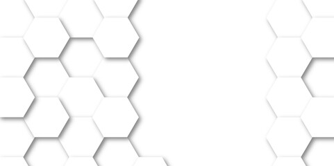 Abstract 3d background with hexagons backdrop background. A white marble wall with hexagon tiles for texture. honeycomb white Background ,light and shadow. Top view. Abstract background.