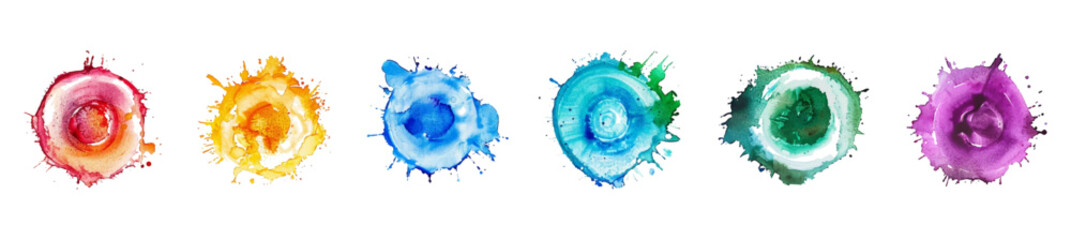 Set of watercolor circles brash multicolored. watercolor on white background. This is watercolor splash. It is drawn by hand transparent background.	