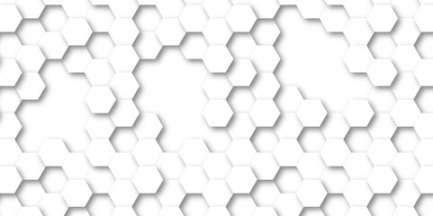 Abstract 3d background with hexagons backdrop background. A white marble wall with hexagon tiles for texture. honeycomb white Background ,light and shadow. Top view. Abstract background.