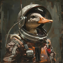 astronaft duck in a spacesuit - obrazy, fototapety, plakaty