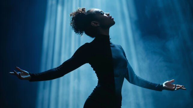 Graceful Dancer in Blue Spotlight