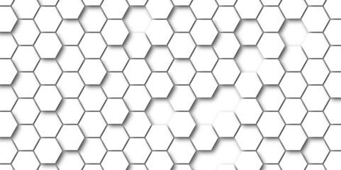 Abstract 3d background with hexagons backdrop background. A white marble wall with hexagon tiles for texture. honeycomb white Background ,light and shadow. Top view. Abstract background. - obrazy, fototapety, plakaty