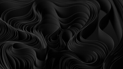 Black layers of cloth or paper warping. Abstract fabric twist. 3d render illustration - 783948566