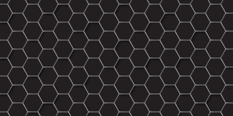 Fototapeta premium Abstract hexagon pattern on dark background with futuristic concept. Honeycomb Grid tile seamless or Hexagonal cell texture. 3d render of abstract octagon surface. smooth curve geometry. 