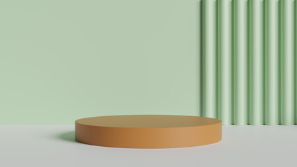 a round table with a green wall behind it