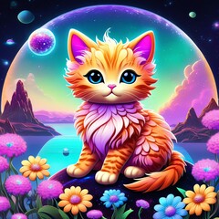Fototapeta premium A colorful universe_precious and rare species cute cats image_Ai generated artwork