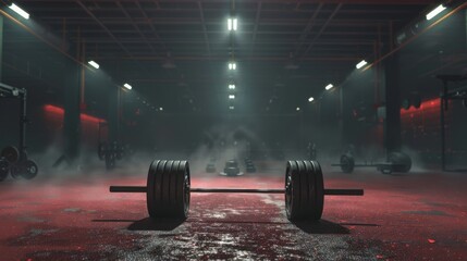 The Barbell on Gym Floor