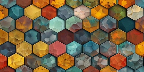 A colorful hexagonal background with a multitude of different colors creating a visually striking pattern.