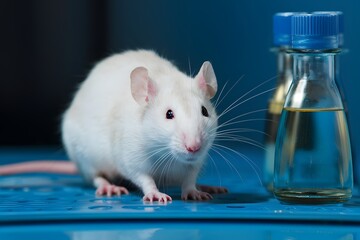 Cute white rat in research laboratory, scientific exploration