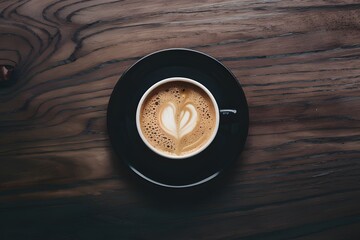 Dark coffee cup on wooden table, fresh caffeine boost