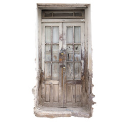 Vintage Weathered Wooden Door in Disrepair
