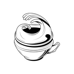 Abstract Hand Drawn Kitchen Stuff A Cup Of Tea With A Water Wave Doodle Concept Vector Design Outline Style On White Background Isolated For Cooking
