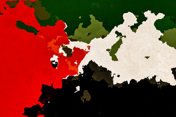 Creative abstract art in red, green, black and white
