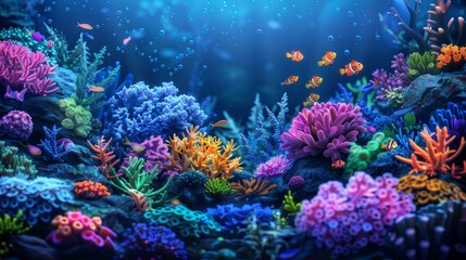 The underwater marine life scene features colorful corals, diverse swimming fish, and a mysterious beauty