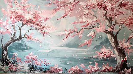 Cherry tree blossom mural