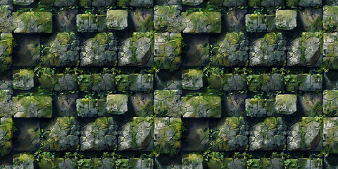 Naklejka premium Seamless rock pattern, tileable mossy stone dungeon masonry texture, great for video game design