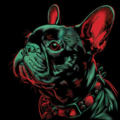 Black and red neon french bulldog print 