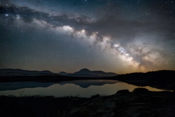 Landscape with milky way galaxy and night sky stars