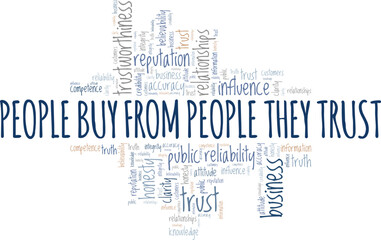 Obraz premium People Buy From People They Trust word cloud conceptual design isolated on white background.