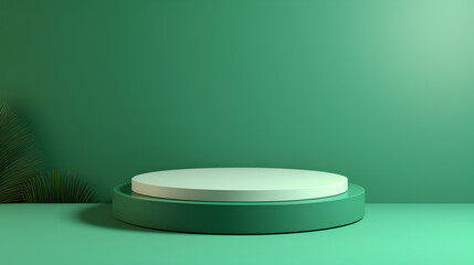 3d green podium display product background, mock up for web design with geometric forms