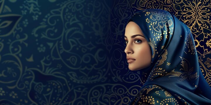Arab American Heritage Month or Ramadam kareem Blue banner for social media, poster, greeting card. A national holiday celebrated in April in the United States by people of Arab origin