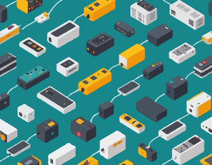 Generator electric power supply portable collection set isometric illustration 