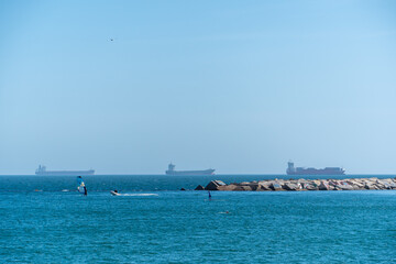 Beach and harbor of Barcelona