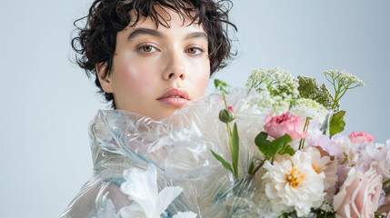 Serene Young Woman with Fresh Spring Bouquet - 783961535