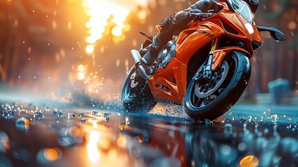 Experience the raw power of acceleration frozen in time as a sports bike launches off the line,