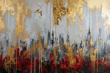 Fotobehang The abstract picture of the gold, red and grey colour that has been painted or splashed on the white blank background wallpaper to form the random shape that cannot be describe yet beautiful. AIGX01. © Summit Art Creations