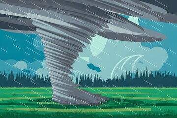 StockImage Illustration of tornado in stormy landscape amid thunderstorm and change