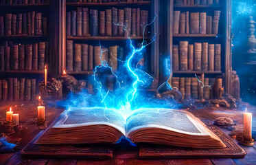 A magic book from the wizard's room, an ancient grimoire for spells - obrazy, fototapety, plakaty