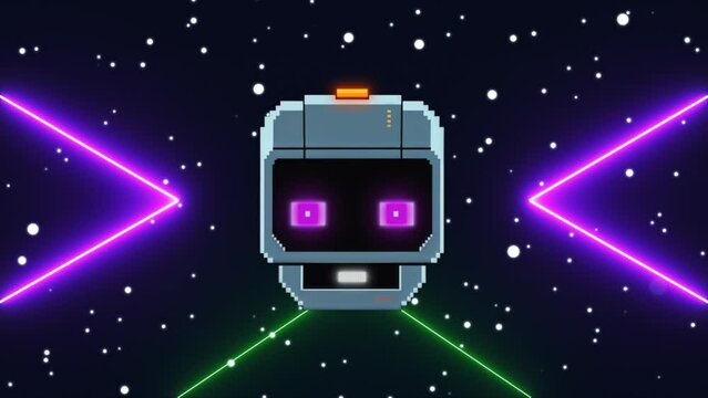 Arcade character space adventure abstract background with neon geometry
