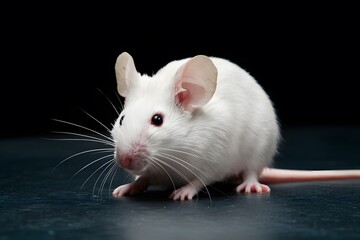 White mouse portrayed realistically against a dark background