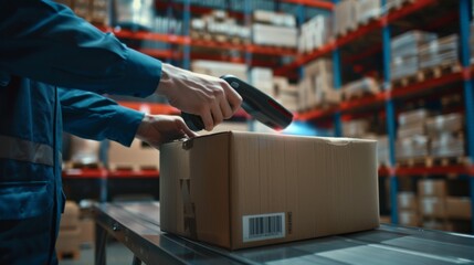 Worker Scanning Package at Warehouse