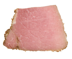 Square piece of smoked pork meat on isolated background