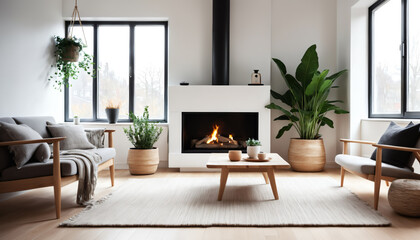 Stylish Living Room Interior with Elegant Fireplace
