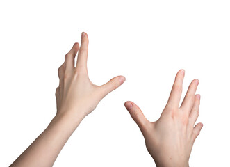 Hands gesturing during VR activity, first person view, isolated on white background, transparent png