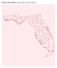 Florida, United States. Simple vector map. State shape. Outline Regions style. Border of Florida. Vector illustration.